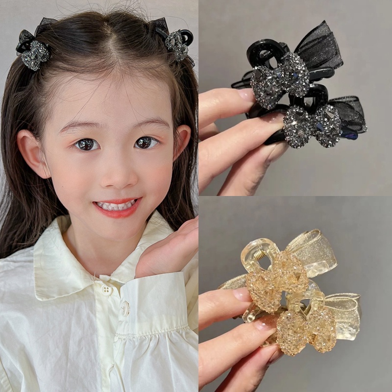 2023korea Fashion Busur Kecil Gores Jala Berlian Imitasi Klip Kecil Temperamen Banghai Klip Aksesoris