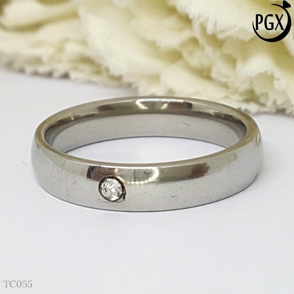 TERLARIS!! PGX Cincin Titanium Couple Silver Tunangan Aksesoris Fashion Perhiasan Anti Karat - TC055