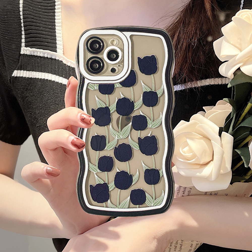 Redmi Note11 Pro Note 11S 10C 10A 9C 9A 10 9T 9 Note10 5G Note10s Note9 Note8 Poco M5S X3 NFC M3 Wavy Edge Lukisan Minyak Black Rose Flower Shockproof TPU Soft Clear Case DGX