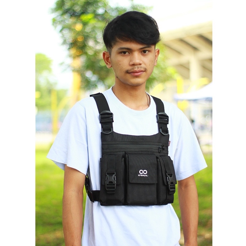 CHEST BAG GOLDY V3 - Tas dada Pria terbaru 2023 Material Cordura Black/Gold