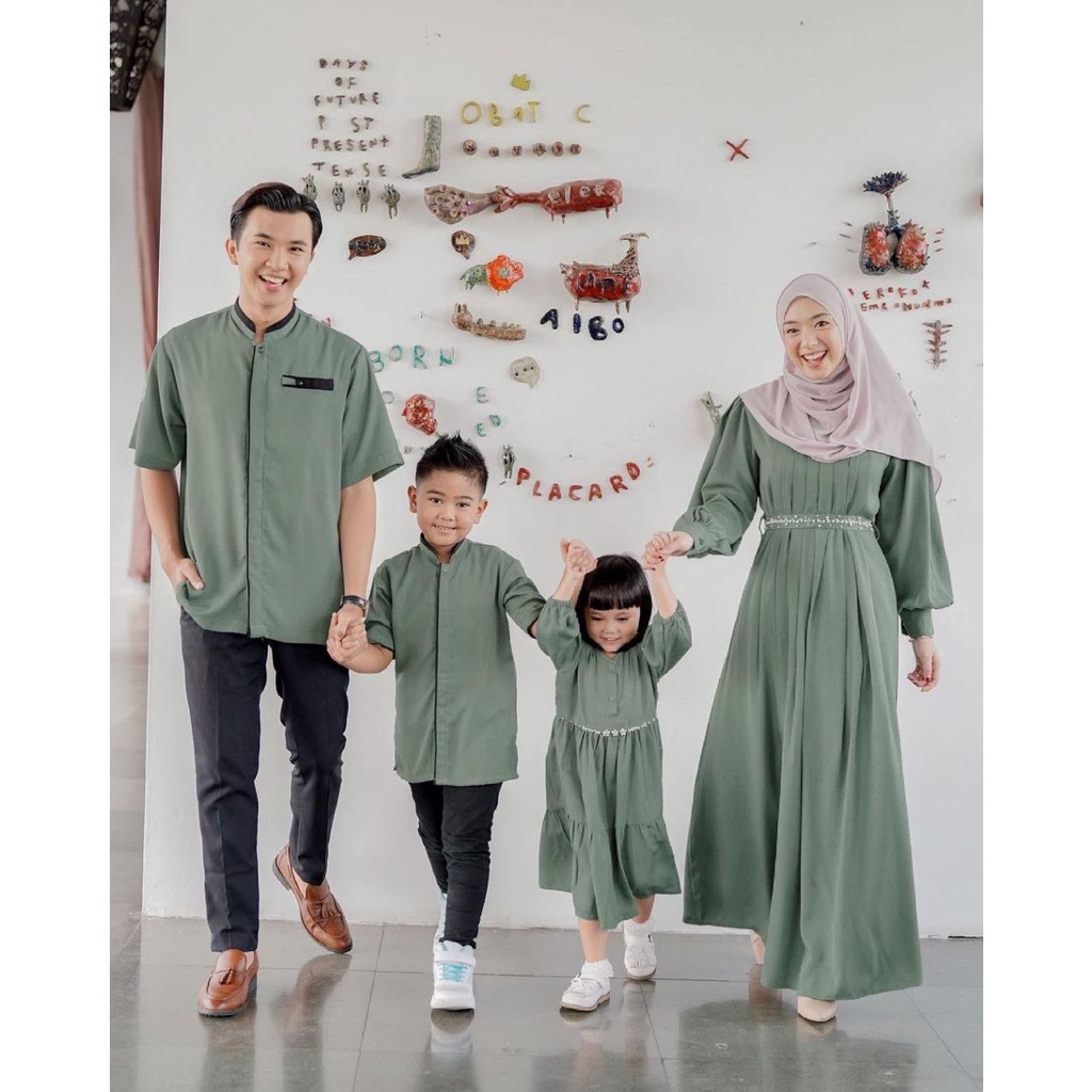 Sarimbit Keluarga 2023 Lebaran Series Mecca Sage Green Baju Couple Keluarga Lebaran 2023 Jumbo LD 13
