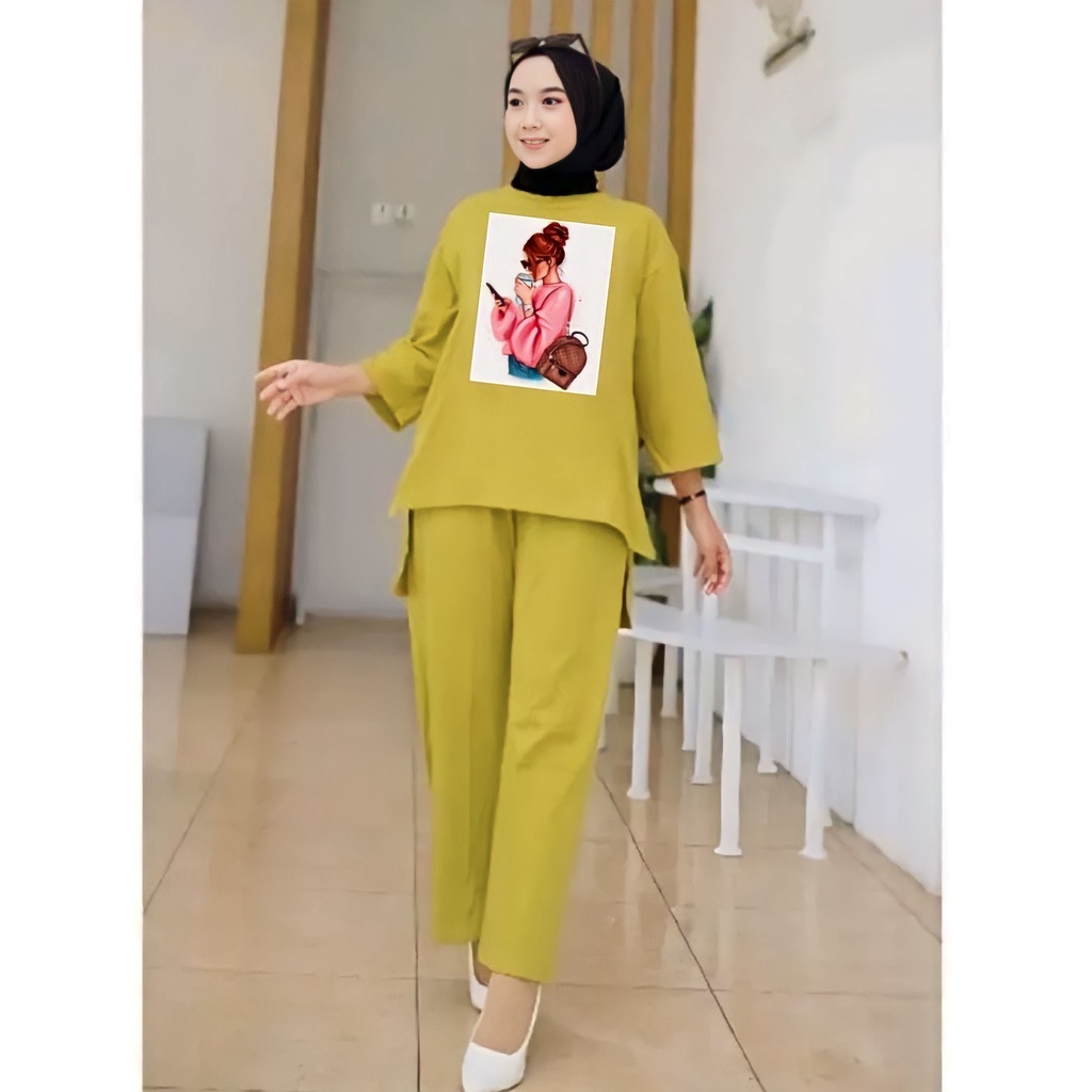 One Set Wanita Kekinian Setelan Baju Remaja Viral Jumbo Dewasa Terbaru