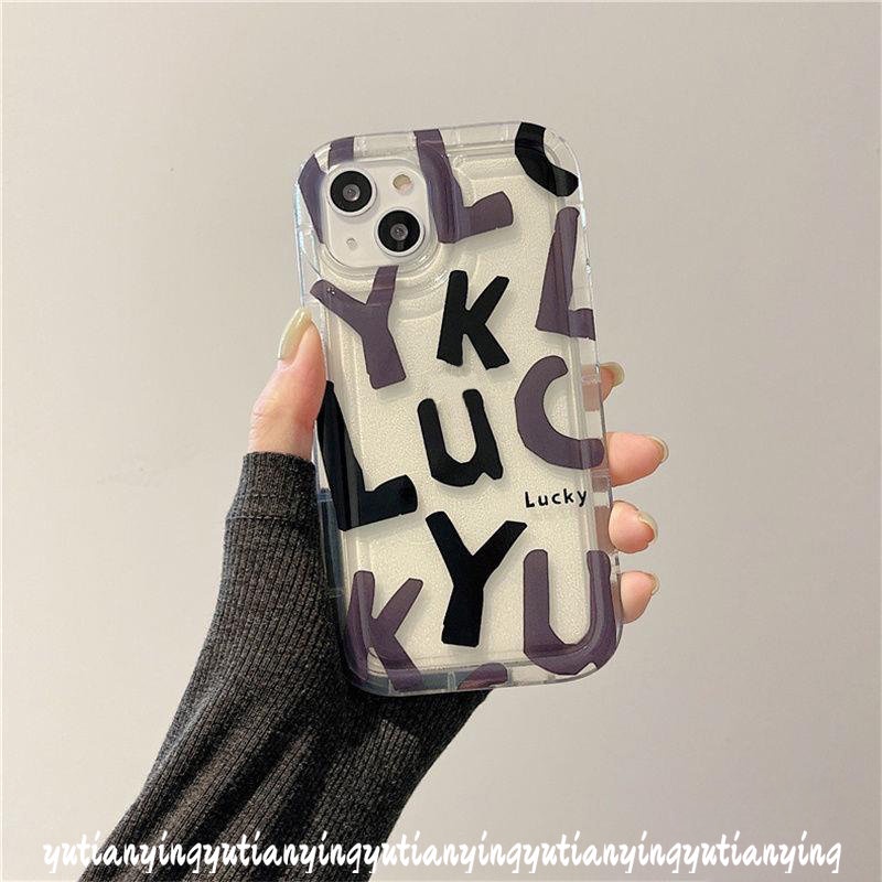 IPHONE Fashion Graffiti Simple Alfabet Inggris Lucky Case Kompatibel Untuk Iphone11 7 6 8 6S Plus 13 14 12 Pro MAX XR X XS MAX Airbag Shockproof Bening Lembut Anti Jatuh Cover