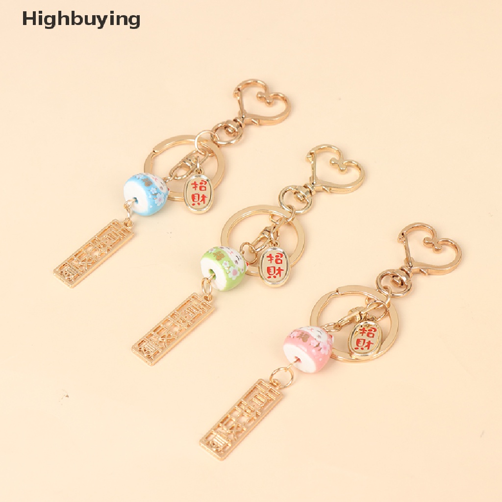 Hbid Keramik Sakura Lucu Fortune Lucky Cat Keychain Gantungan Kunci Tas Mobil Pendent Glory