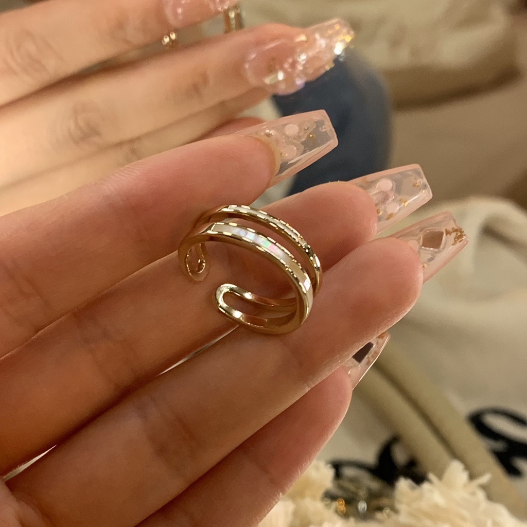 Cincin Emas Simple Double-layer Opening Adjustable Fritillary Rings Untuk Perhiasan Aksesori Wanita