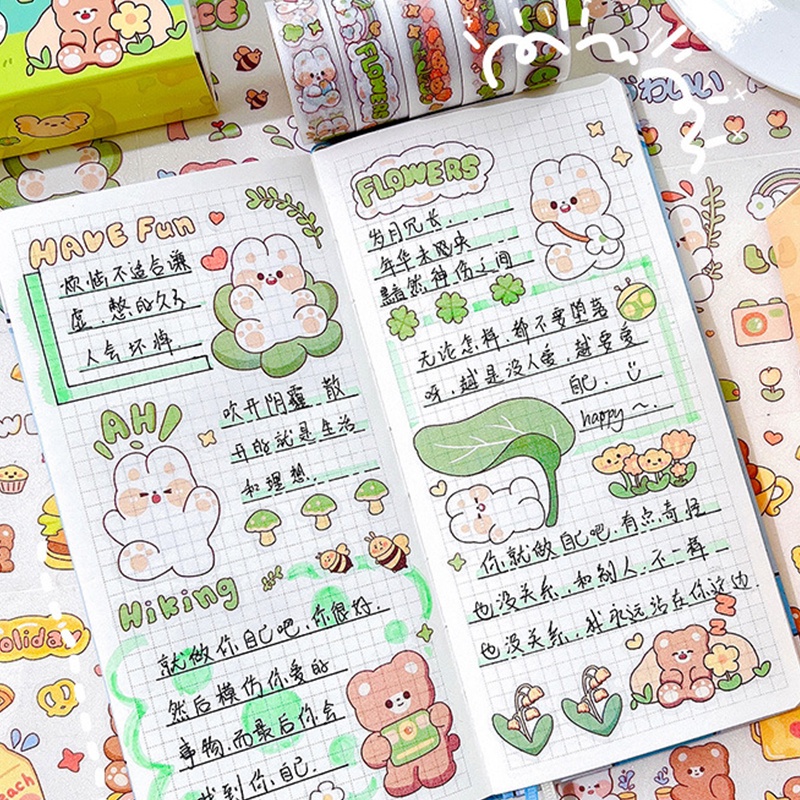 14pcs Kotak Lucu Kartun Tape Stiker Set Siswa Diary Deco DIY Frosted Stiker