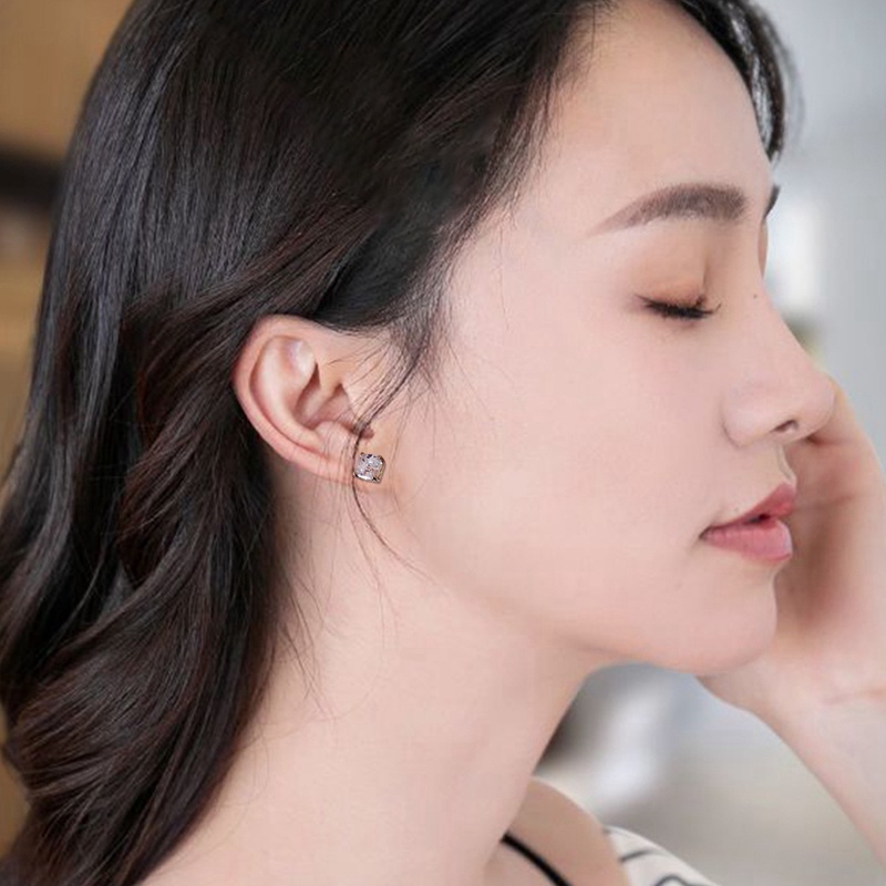 Anting Tusuk Cubic Zirconia Persegi Hijau Untuk Wanita Aksesoris Tindik Telinga Sederhana Dan Elegan Perhiasan Fashion