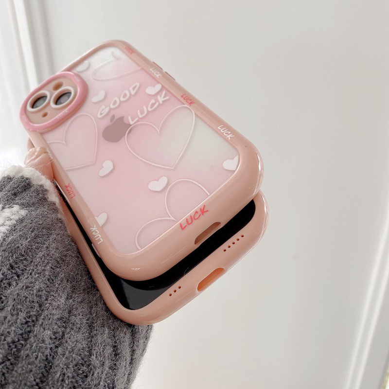 1PC Gradient Puff Case IPhone 11 12 13 14 Pro Max Soft Phone Case Cute Good Luck Love Star Phone Case Cover Bumper