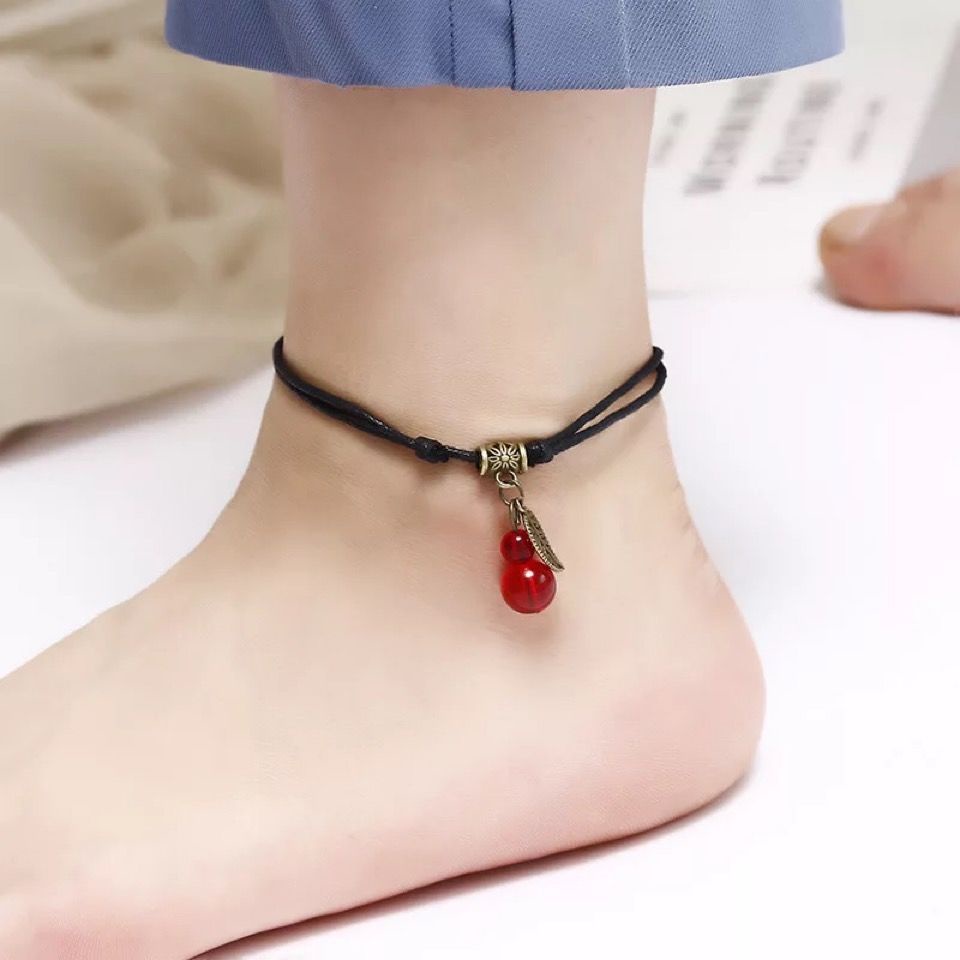 Gelang Kaki Hitam Tenun Tangan Siswa Sederhana Gelang Kaki Tali Merah Benming Tahun Bell Akik Retro Gelang Kaki