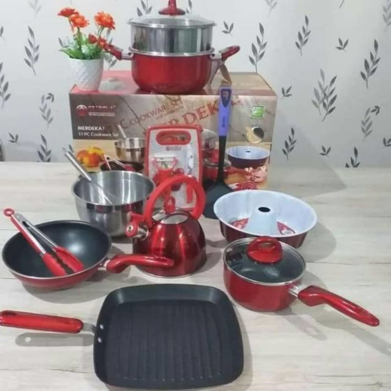 Panci Supra Merdeka 17 Pcs Stainlees Steel Panci Set Rosemary Cookware