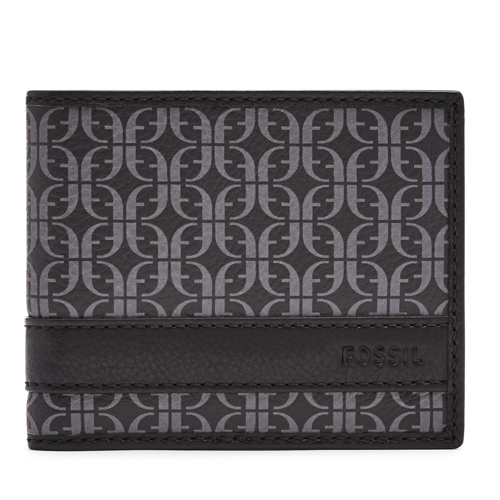 Fossil Lufkin Bifold Leather Grey Black Dompet Pria - SML1854-063