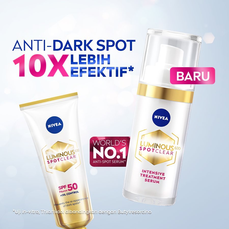 ★ BB ★  NIVEA Luminous 630 Spotclear SERIES | Spot Clear Intensive Treatment Serum 30ml - Spot Clear Sun Protect SPF50 40ml | Set Perawatan Flek Hitam