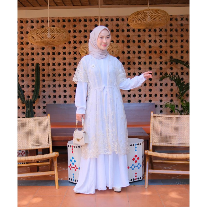 Prqueen Fashion | Sarahayu Set 2in1 | Dress Maxi Kondangan | Dress Outer Brukat Kekinian