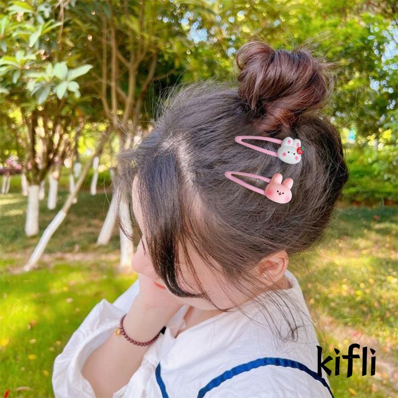 [KD] Musim Dingin Kartun Sisi Poni Klip Hiasan Kepala Gadis Manis Lucu Strawberry Bunny Hairpin