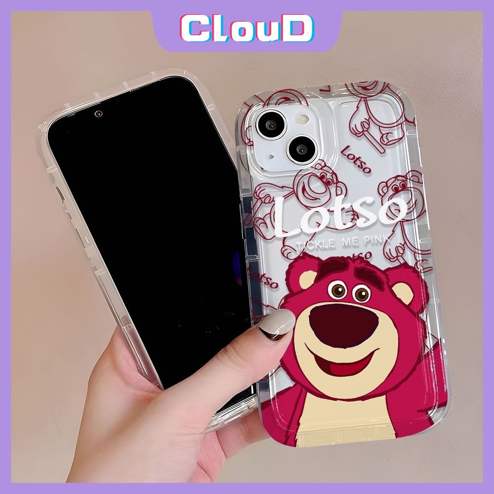 IPHONE Bening Lembut Tpu Airbag Ponsel Case Kompatibel Untuk Iphone11Xr7 8 6s 6 Plus 14 11 13 12 Pro Max XS Max X SE 2020 Kartun Lucu Strawberry Bear Shockproof Back Cover