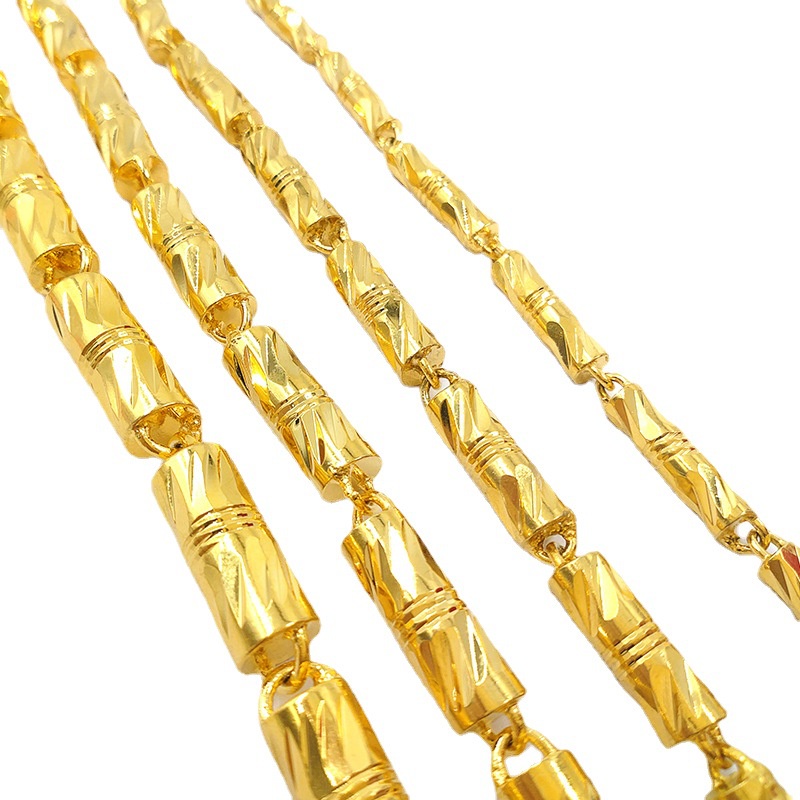 Goldkingdom Fashion Perhiasan 24 K Bangkok Aksesoris Ready Stock Berlapis Emas Kalung Silinder Bambu Ganda Gaya Pria Padat Mendominasi Kalung