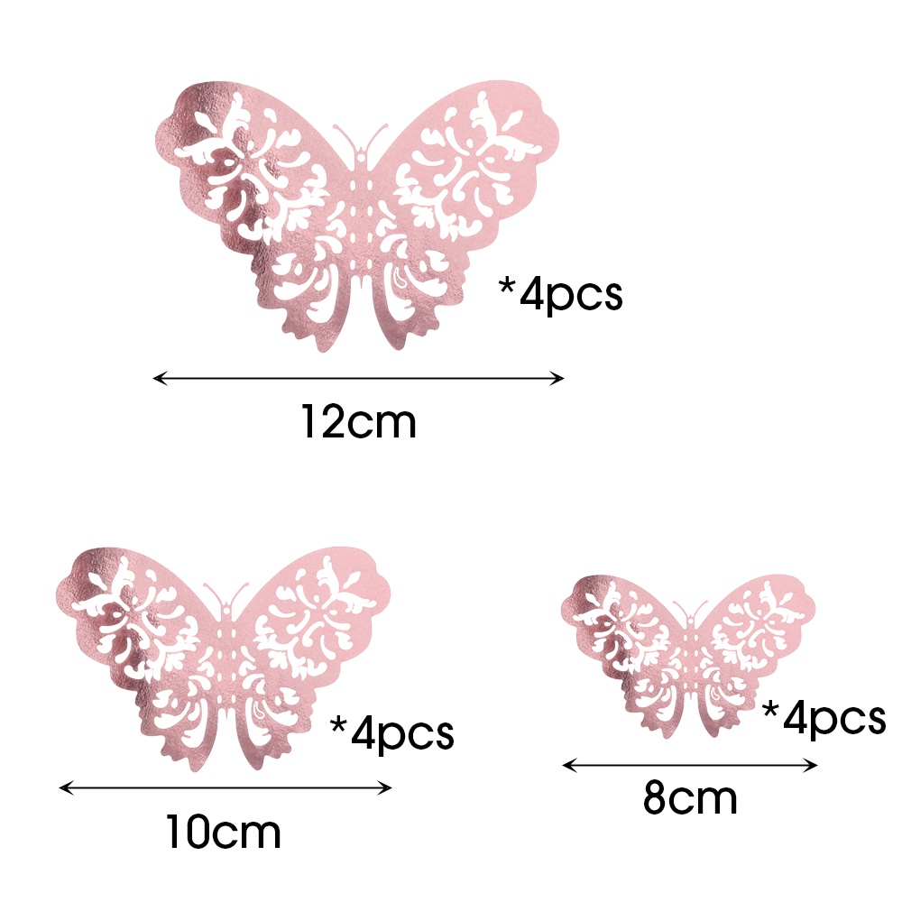 12pcs/set Butterfly Cake Topper 3D Gold Hollow Simulasi Butterfly Untuk Dekorasi Kue Pesta Ulang Tahun Baby Shower Pernikahan