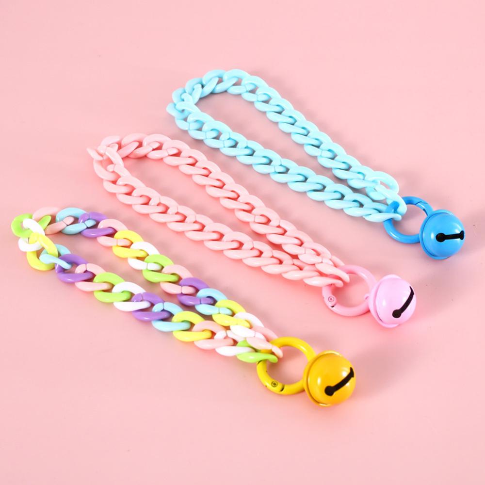 Timekey Kerah Kucing Peliharaan Permen Warna Resin Lonceng Warna Solid Kerah Leher Rantai Anjing Peliharaan Kucing Perlengkapan Kalung Aksesoris M6V3