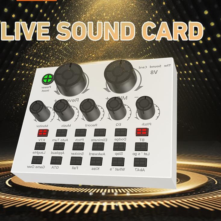Lebih Hemat bonkyo V8 SoundCard Audio untuk HP PC Mac - V8 SoundCard White/Black  Live Broadcast Kar