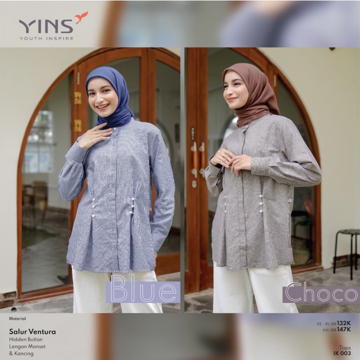 Atasan YINS ITOP 009 Terbaru / Blue - Choco / Kemeja - Blouse