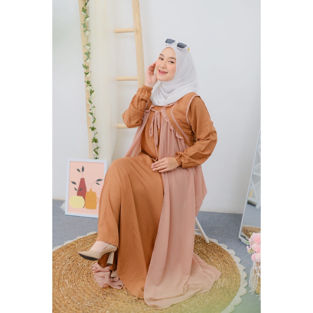 SONYA SET DRESS 2 1N 1 ( DRESS + OUTER ) - MAXI DRESS POLO LINEN ELEGANT - DRESS LEBARAN MEWAH