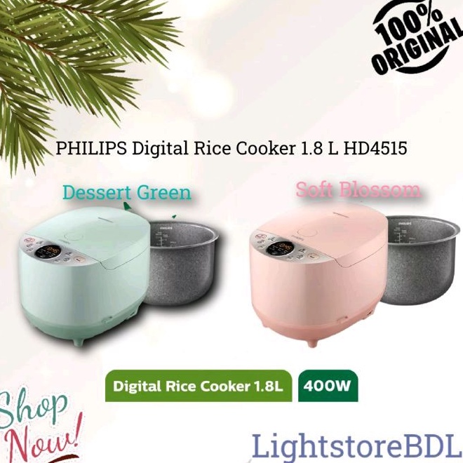 PHILIPS 1.8L Digital Rice Cooker HD4515/90 - 400Watt, Penanak Nasi 10 Menu