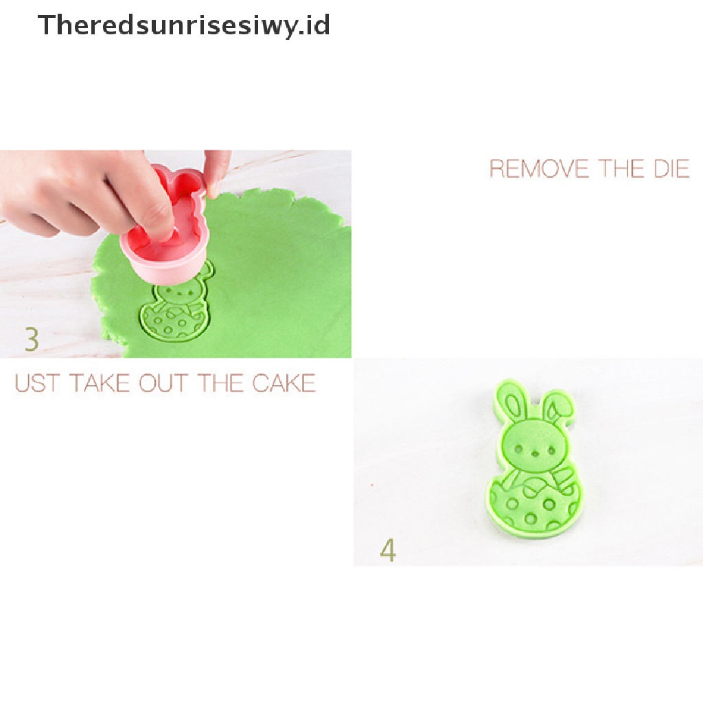 # Baju Lebaran # 6pcs Cetakan Biskuit Kelinci Paskah Plastik Bunny Egg Cookie Cutter Stamp Embosser~