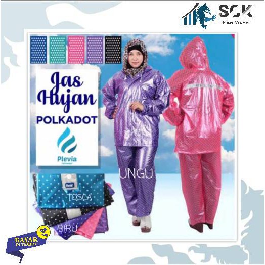 Setelan Jas Hujan PLEVIA 810 Dewasa /Mantol Pria Wanita Motif Polkadot Tebal - sckmenwear GROSIR