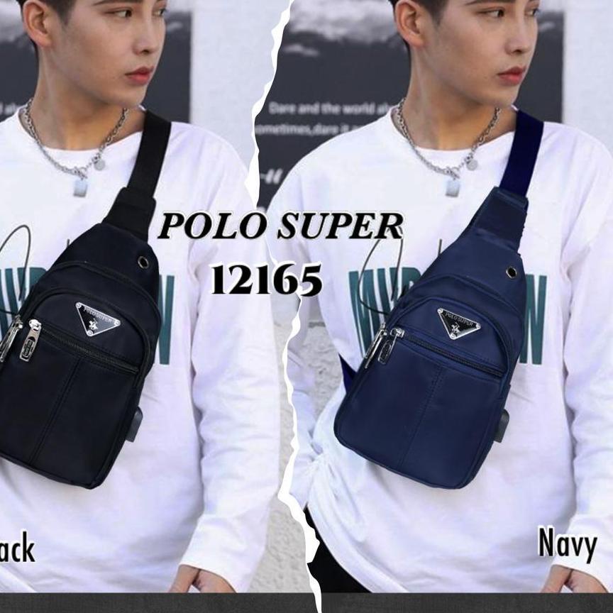 ☪ Tas Selempang Pria Sling bag Import Tas Polo Super Original USB Portable Tas Slempang Dada Pria ➥