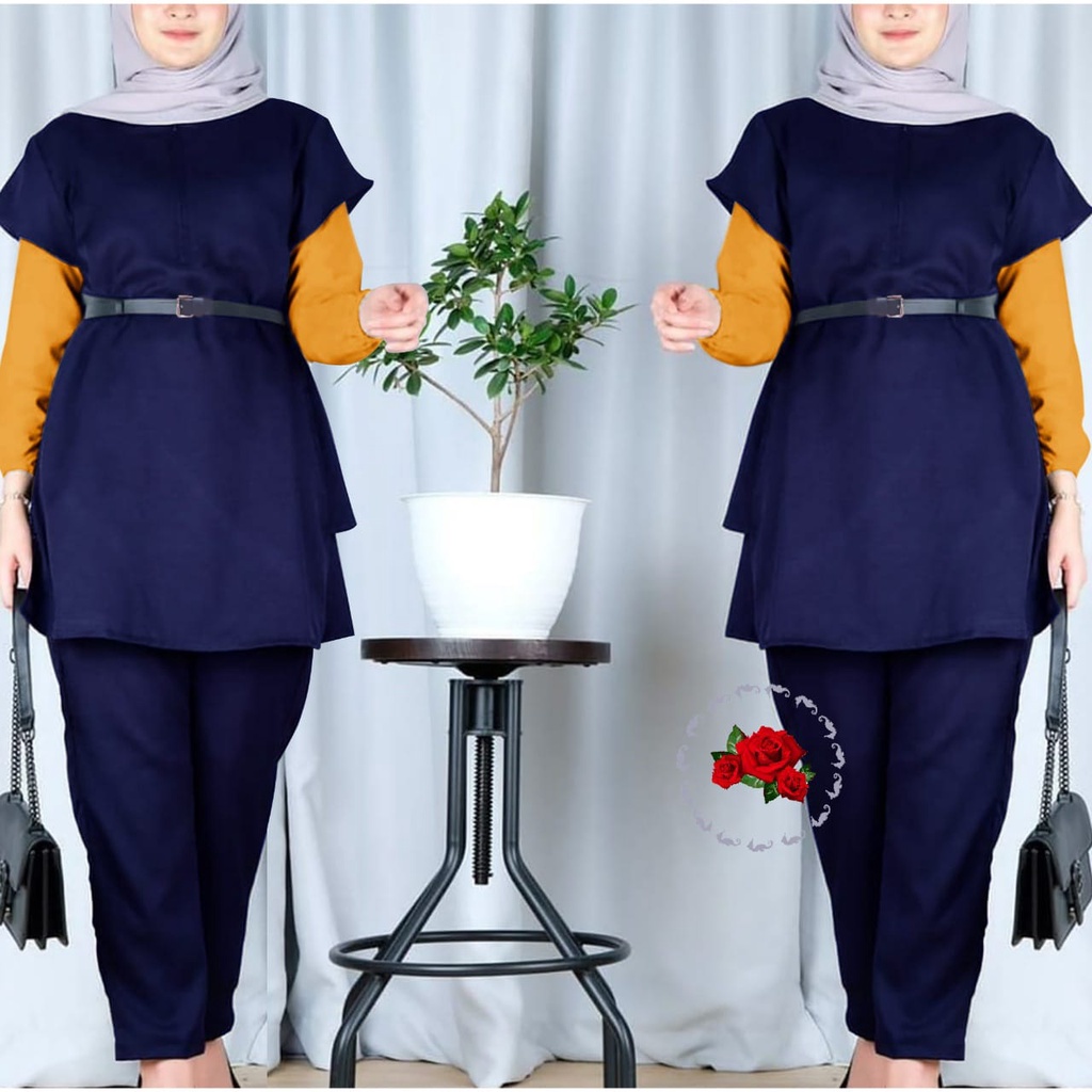 Setelan Wanita Kekinian Fashion Msulim GRATIS BELT Baju Celana Setelan Wanita One Set Wanita Muslim 