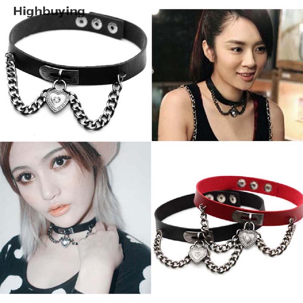 Hbid Punk Gothic Kulit Choker Kalung Kerah Jantung Rantai Liontin Rivet Gesper Lady Glory