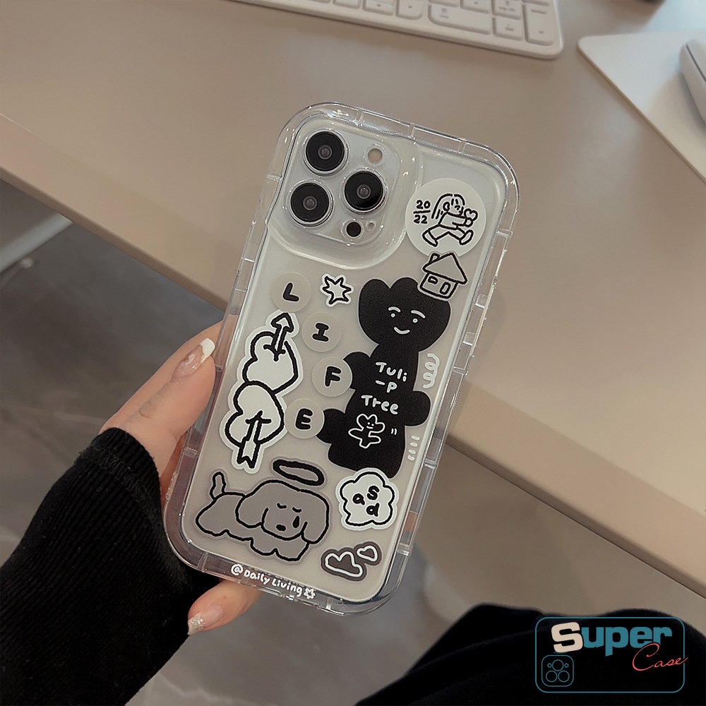 Case Stiker Cinta Hati Kompatibel Untuk iPhone 7Plus 13 11 14 12 Pro Max7 8 Plus X XR 6 6S XS MAX SE 2020 Kartun Lucu Graffiti Anjing Yang Indah Shockproof Airbag Bening TPU Soft Cover