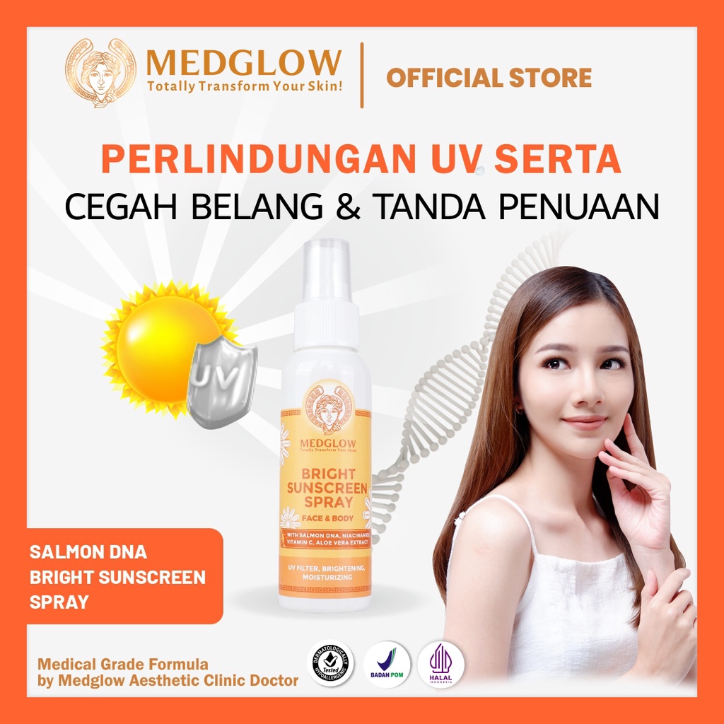 MEDGLOW CLINIC SPF 50 PA+++ PDRN SALMON DNA BRIGHTENING SUNSCREEN SPRAY 100 ML UV A UV B PROTECTION 
