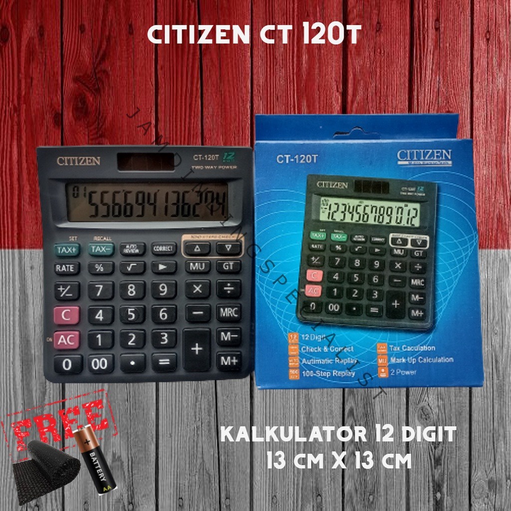 

Kalkulator Sedang Kantor Sekloah Tax Pajak 100 Step Replay Display 12 Digit Ukuran 13 x 13cm CT 120T