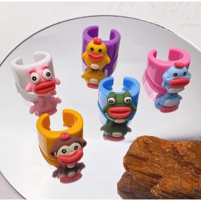 【Bayar di tempat】Cincin Desain Kartun Kodok Bahan Resin Akrilik Untuk Wanita