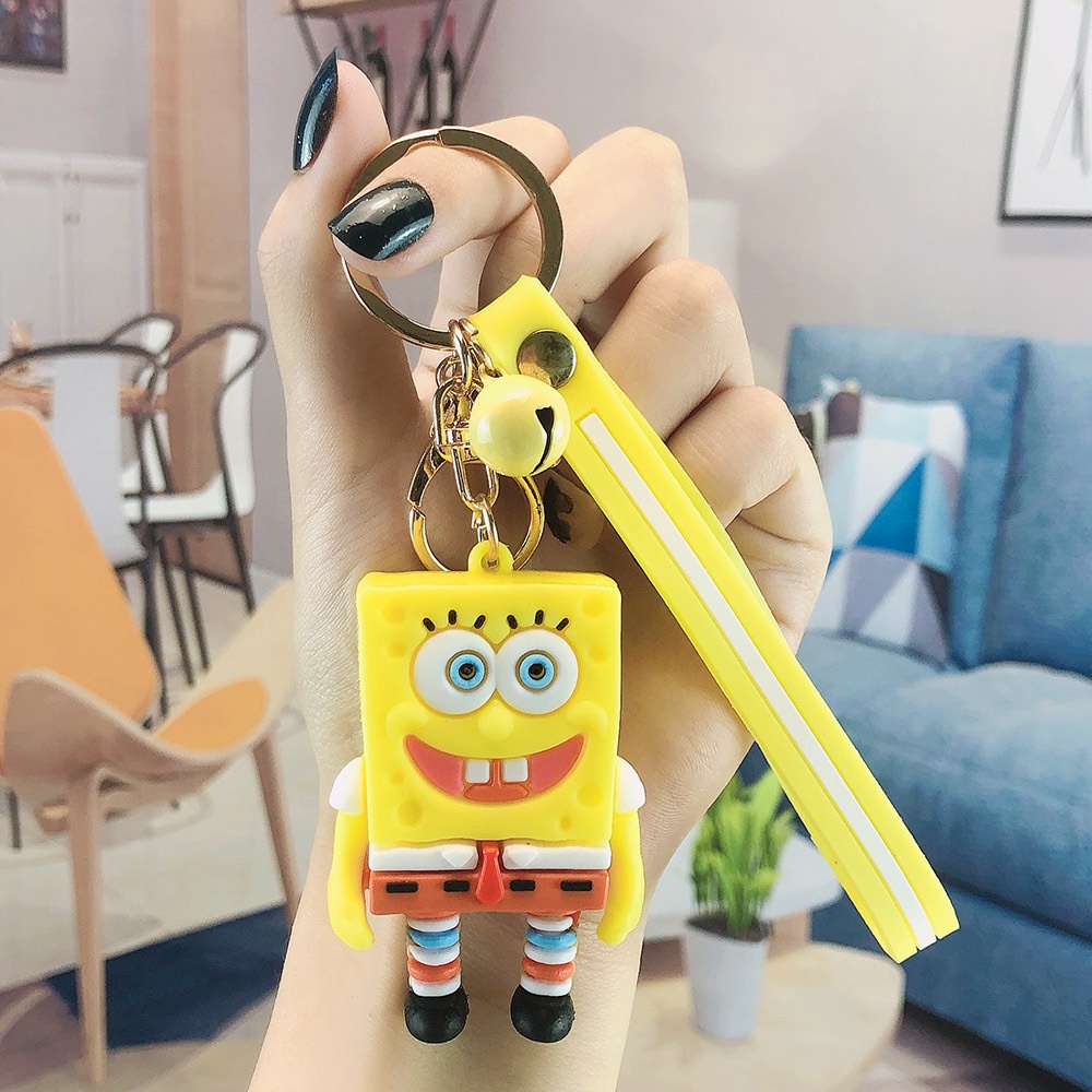 Lem Lembut Bahan pvc Motif Kartun Spongebob SquarePants | Gantungan Kunci Bentuk Boneka Tiga Dimensi | Gantungan Kunci Bentuk Tas Lucu Kreatif | Aksesoris Rambut | Hadiah Ulang Tahun