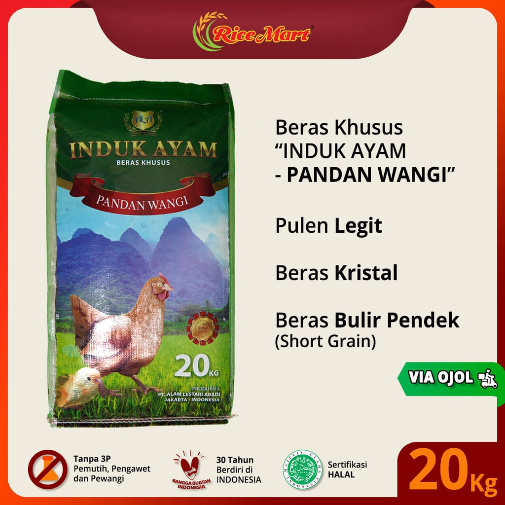 

Beras INDUK AYAM - PANDAN WANGI 20 kg [OJOL] - Beras Khusus - Wangi Pandan Wangi - Beras Kristal - Pulen Legit - Produk Indonesia