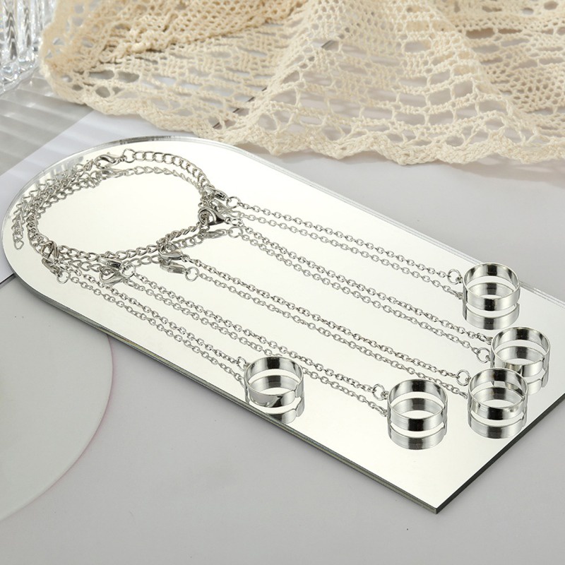 [AYBx] Baju Kaos Distro Pria Wanita Lengan Pendek Gelang Tangan Rantai Geometris Warna Silver Untuk Pria Cincin Charm Set Couple Fashion Jewelry