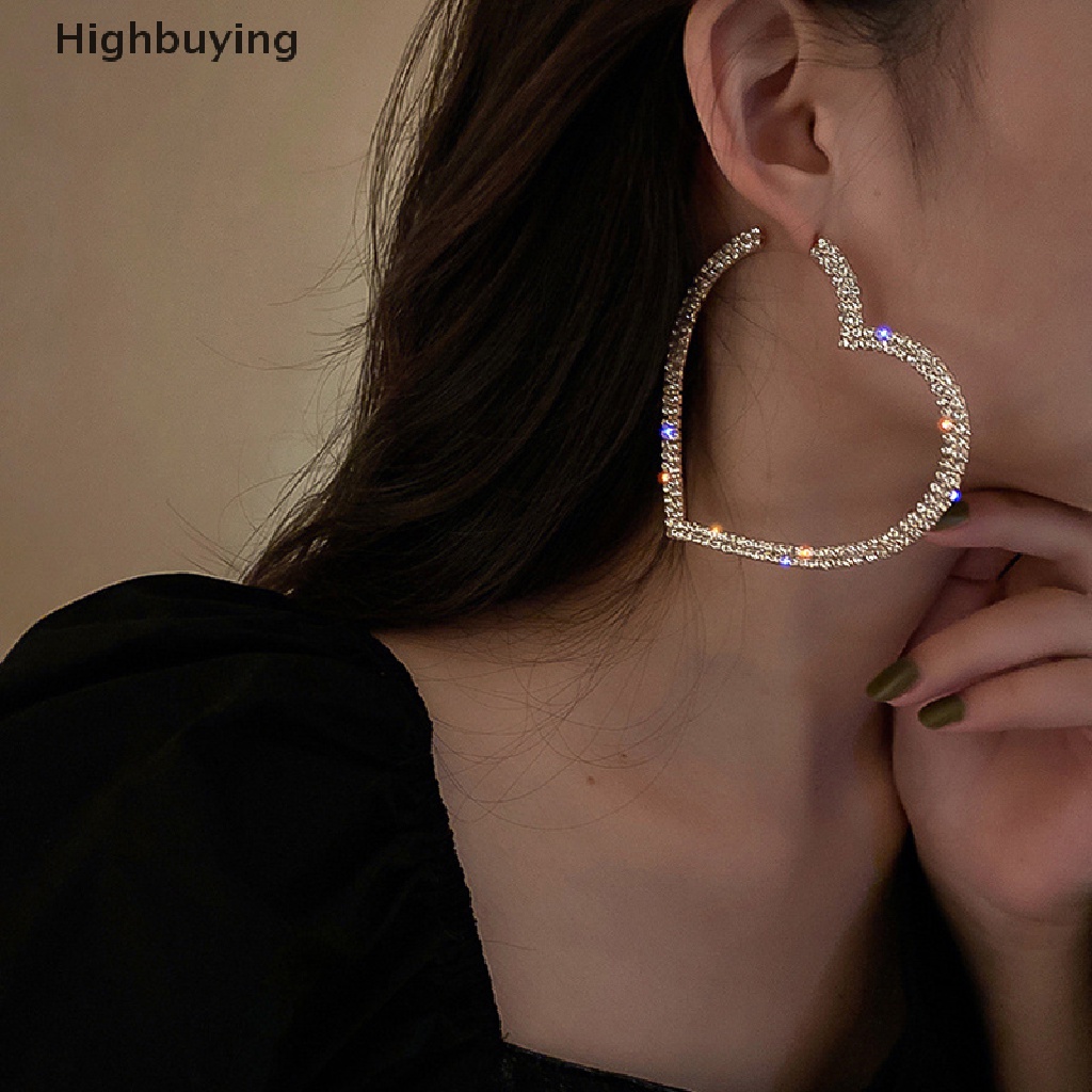 Hbid Fashion Hati Besar Anting Hoop Kristal Untuk Wanita Geometris Berlian Imitasi Anting Glory