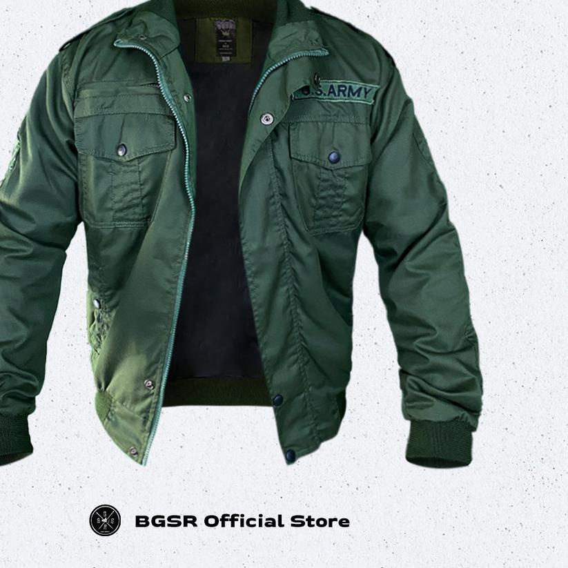 ☝ Jaket Pria Bomber Jacket Windbreaker Tebal Adem Ruby US ARMY BGSR ✰