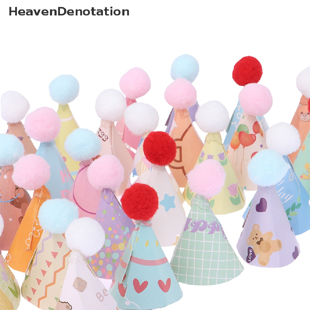 [HeavenDenotation] 10Pcs / Set DIY Mini Hat Baking Cake Topper Baking Insert 1: 12 Dollhouse Miniature Hat Bear Birthday Cap Hairball Christmas Hat Scene Decor Toy HDV