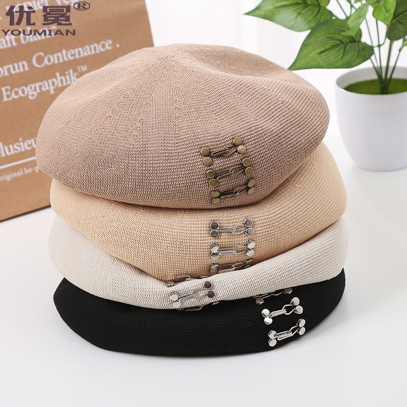 Empat Musim Perempuan Rajut rivet Baret vintage cut-out painter cap