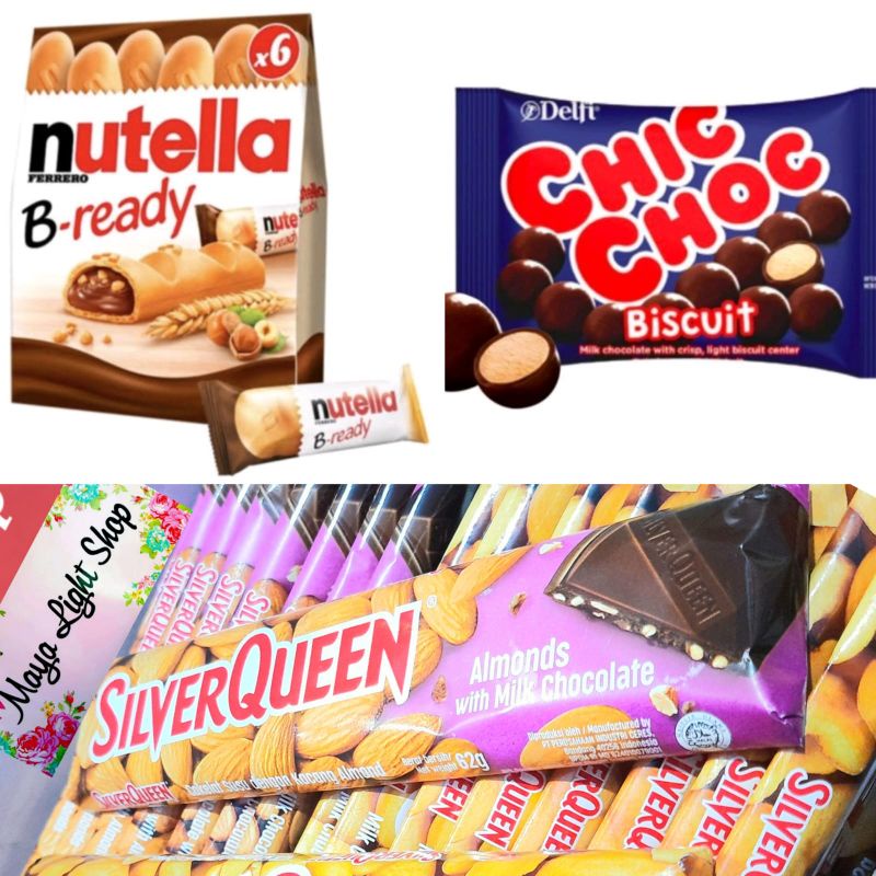 aneka coklat silverqueen nutella b ready chic choc choco ball almond mete badam cashew 62gr Sale Promo murah