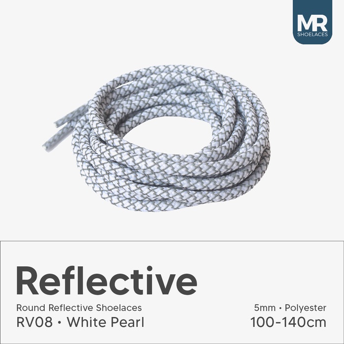 Original MR Shoelaces RV08 White Putih Tali Sepatu Reflective Bulat 70cm 80cm 90cm 100cm 120cm 130cm 140cm 150cm 180cm 200cm
