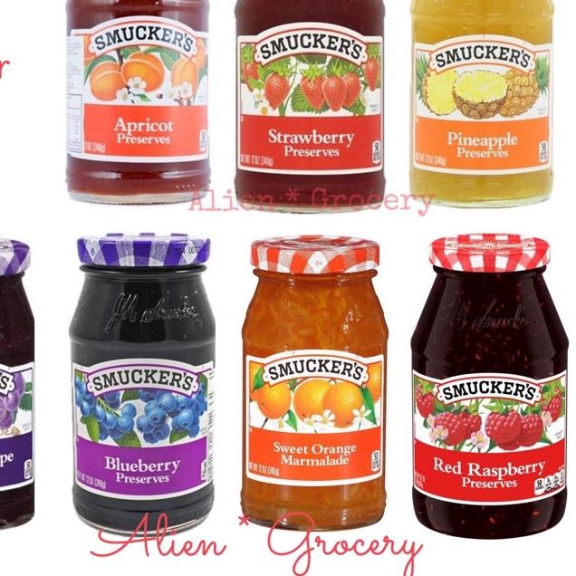 

➺ Smucker Smuckers Selai Olesan Apricot Strawberry Red Raspberry Blueberry Pineapple Grape Concorde Sweet Orange 340gr ☑