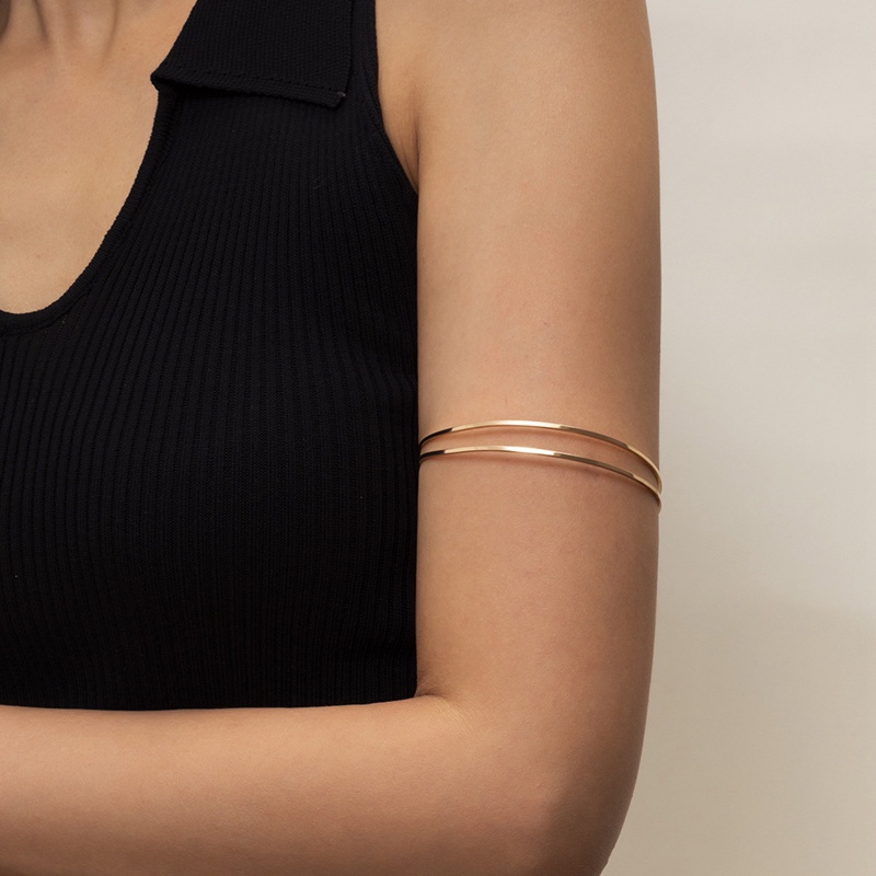 Punk Silver Gold Armlet Adjustable Upper Arm Cuff Minimalis Bangle Ban Lengan Gelang