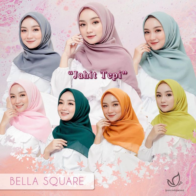 HIJAB BELLA SQUARE PREMIUM JAHIT TEPI JILBAB SEGI EMPAT BELA SQUARE POLYCOTTON , KERUDUNG