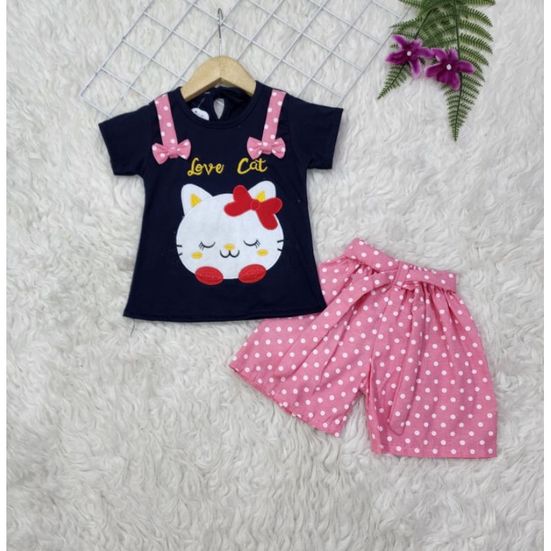 Baju bayi perempuan Stelan celana Love cat