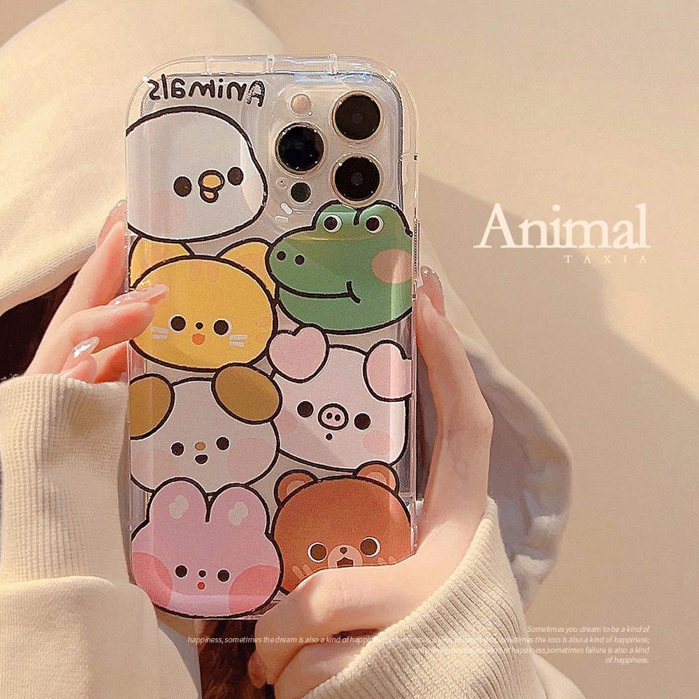 IPHONE Kelinci Lucu Kodok Beruang Zoo Kartun Silikon Case Untuk Iphone14 11 12 13 PRO MAX Casing Cover Pelindung AT0061