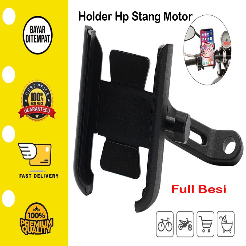 Holder Hp Stang Motor Spion Handphone Smartphone Gojek Full Metal Besi Aluminium